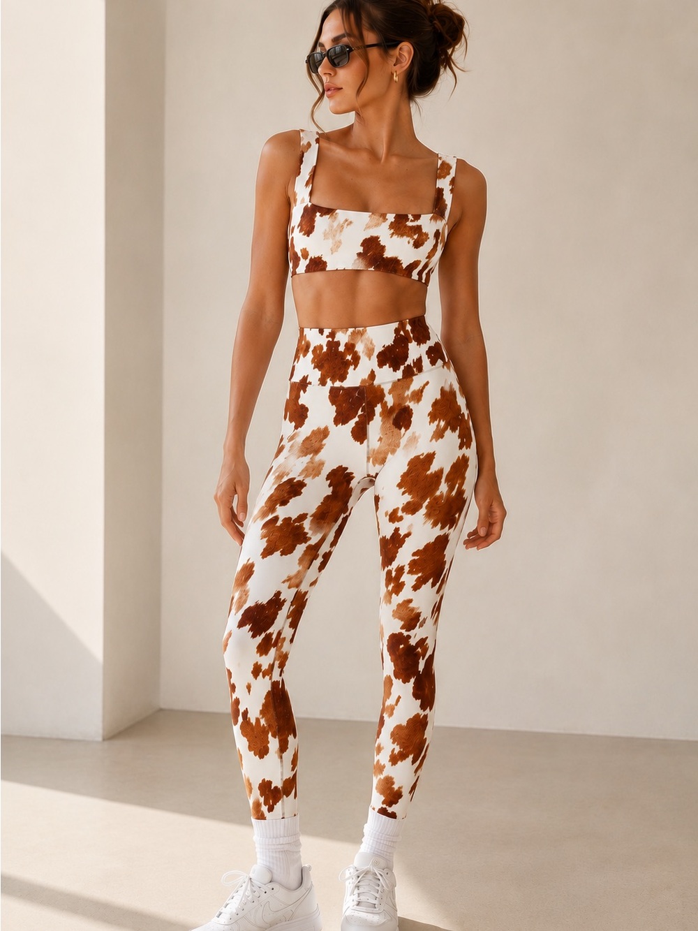 WeWoreWhat Cow Print Activewear Set Sports Bra S Leggings M